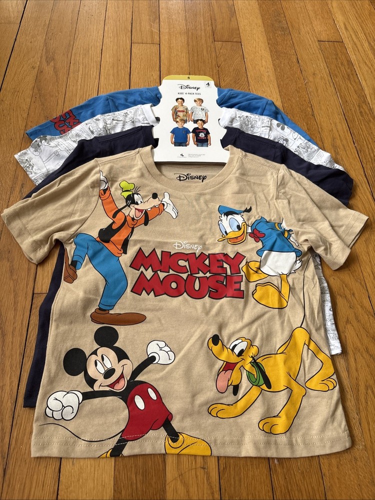 Disney MICKEY MOUSE 4PK Tees Tops Donald Duck Pluto Goofy 4-Shirts Size 5  NWT