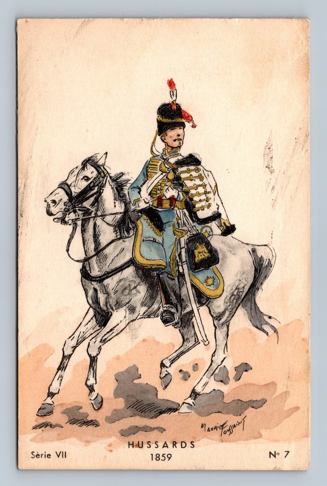 Vintage 1859 Hussards Military Postcard French Cavalry Soldier Horse
