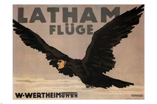 latham FLIGHT vintage POSTER julius GIPKENS germany 1909 20x30 AVIATION