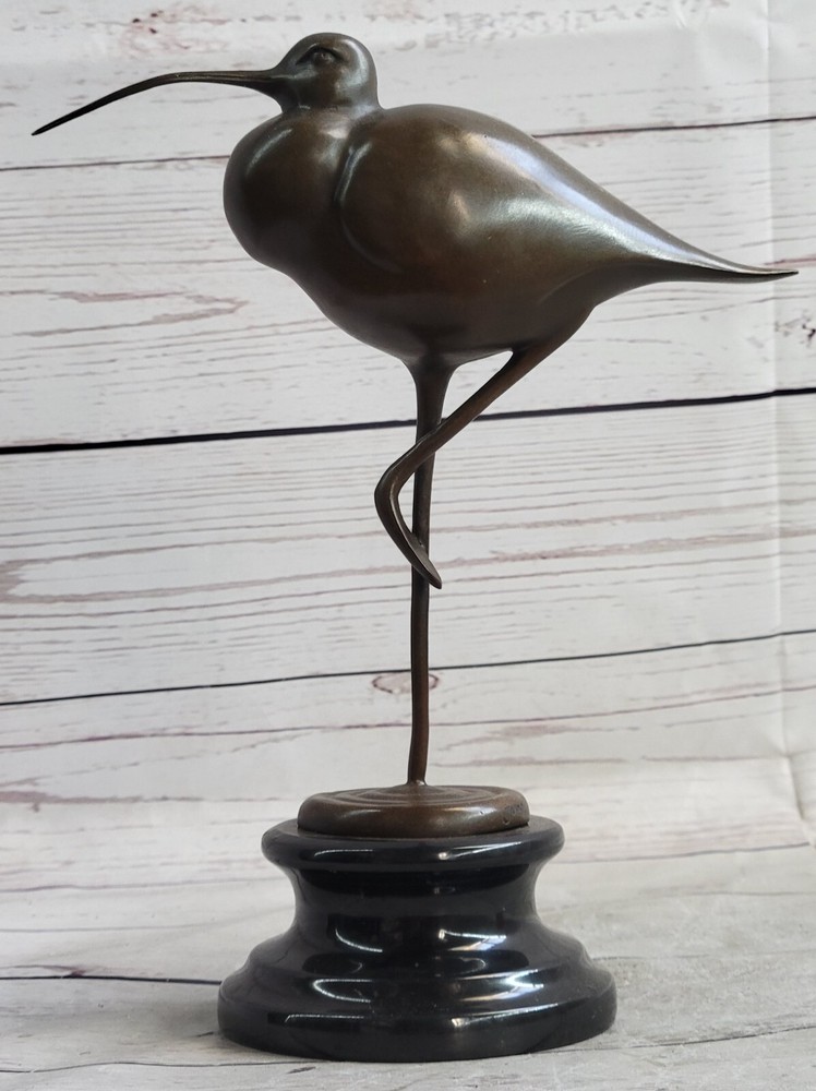 Hand Made Snowy Egret Silver Heron Wetlands Coastal Bird Bronze Marble Statue