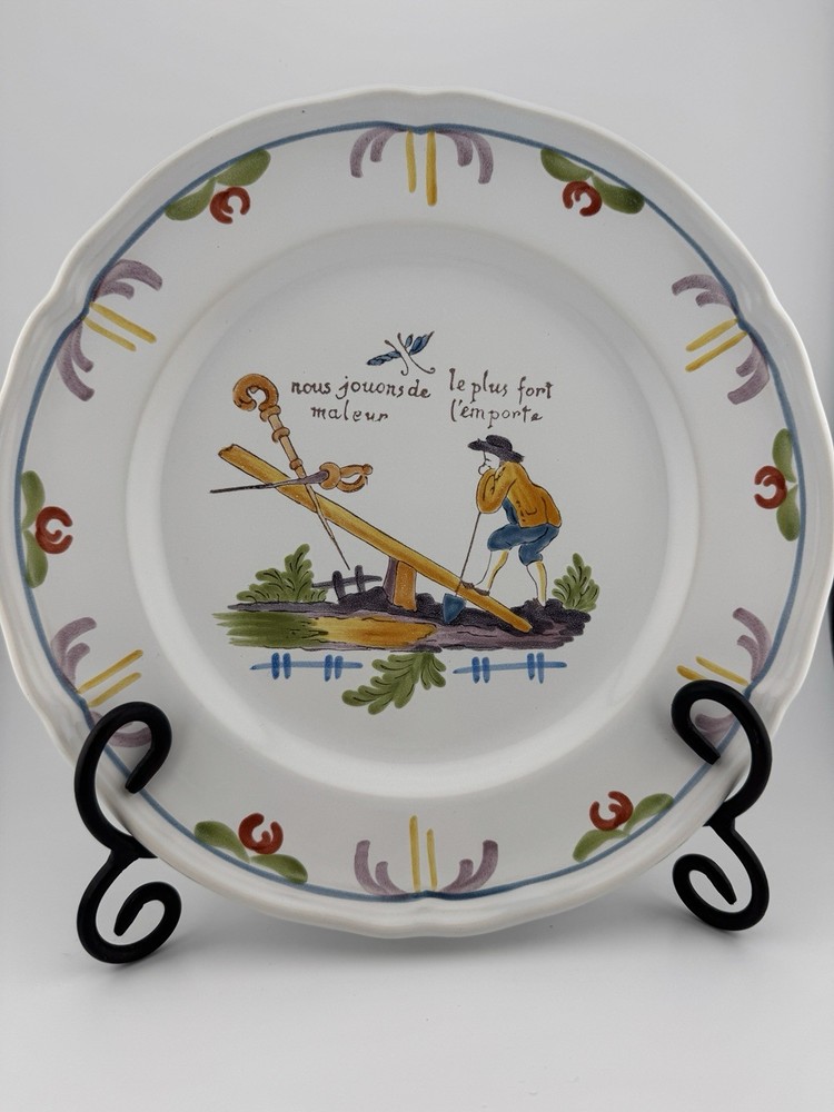 Vintage French Revolution Faience Pottery Plate Hand Painted From The Late 1800s