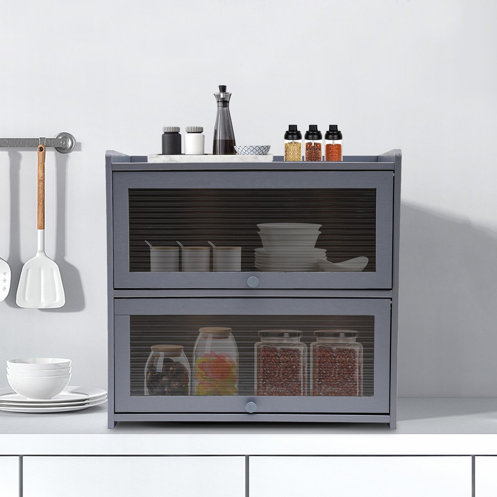 2-Tier Bamboo Storage Cabinet for Condiments and Books