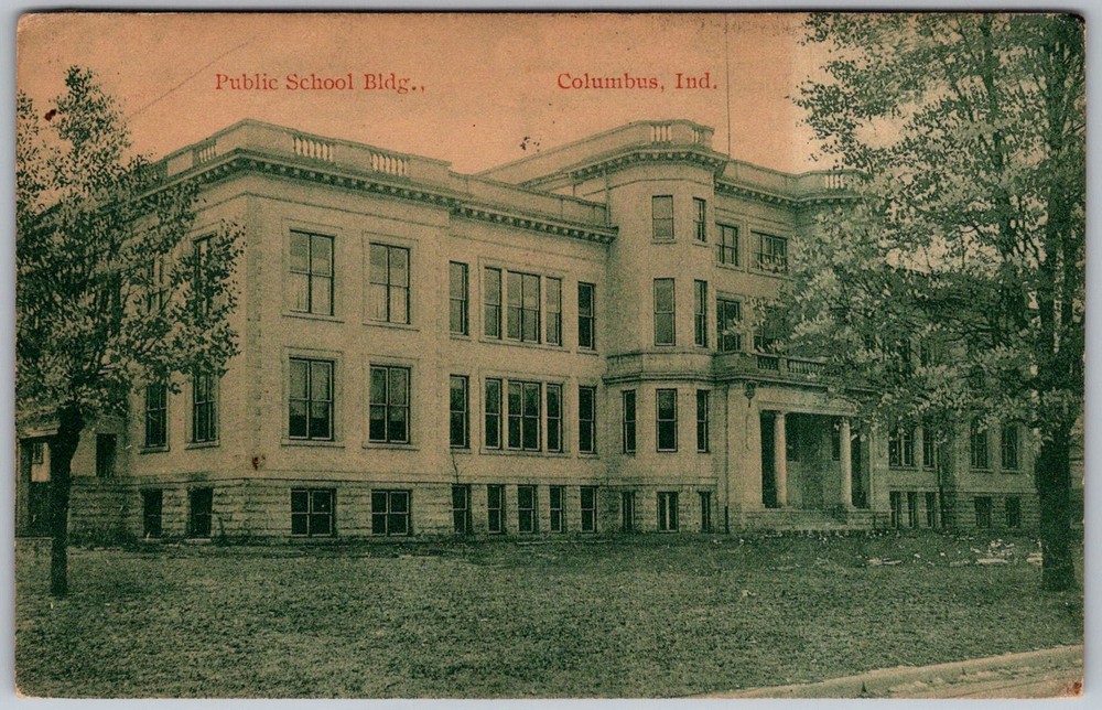 Antique Postcard Public School Building Columbus, Indiana 1910s