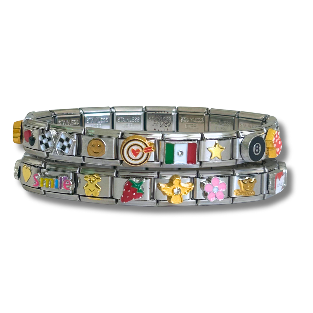 BUNDLE Vintage & Feminine Italian Charm Bracelet Silver READY TO WEAR (2 Pack)