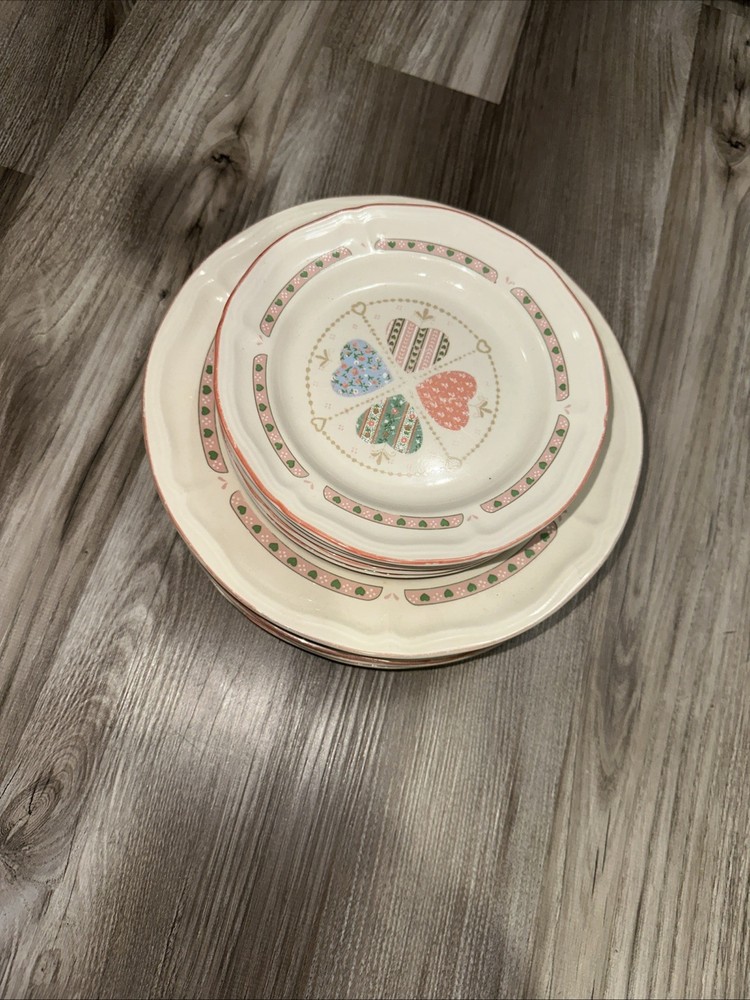 Tienshan Vintage Stoneware Heartwarming Dinner Plates Set Of 9