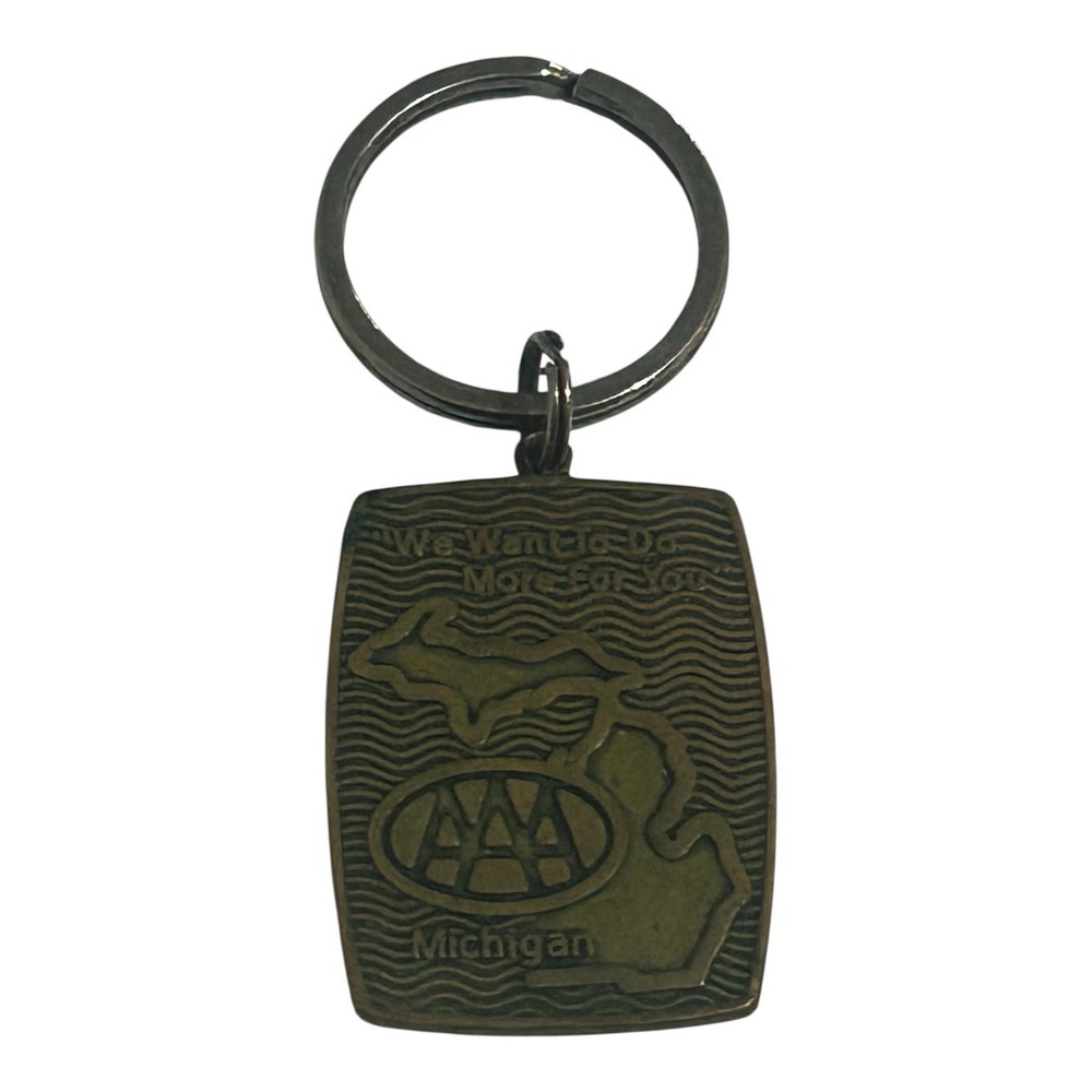 Vintage AAA Michigan Keychain We Wander More Say Go Brass Tone