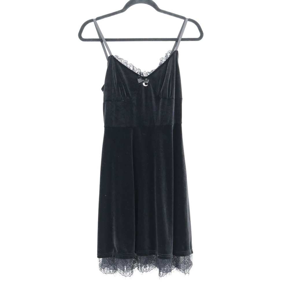 Whimsigoth Velvet Slip Dress Womens L Black Witchy Fairy Grunge Dark Feminine