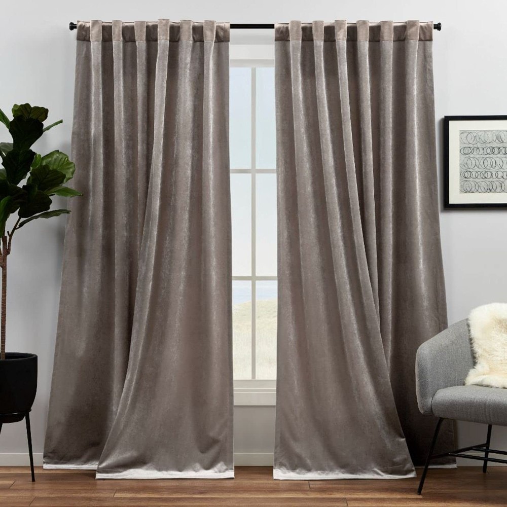 Velvet Heavyweight Light Filtering Tab Top Curtain Panel Pair, 52