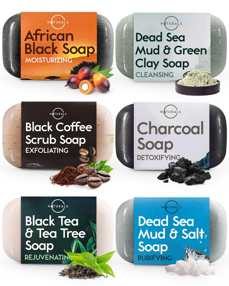 O Naturals 6-piece Black Soap Bar Collection 100 Natural Organic Vegan 4oz