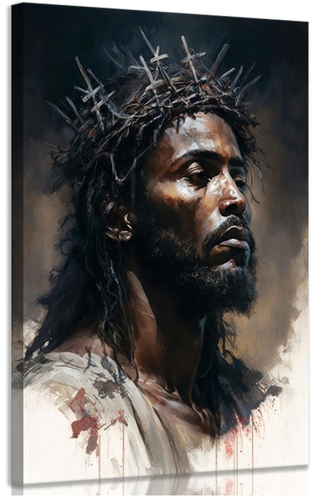 Black Jesus Canvas Wall Art Christ Religious Wall Decor Christian African Ame...