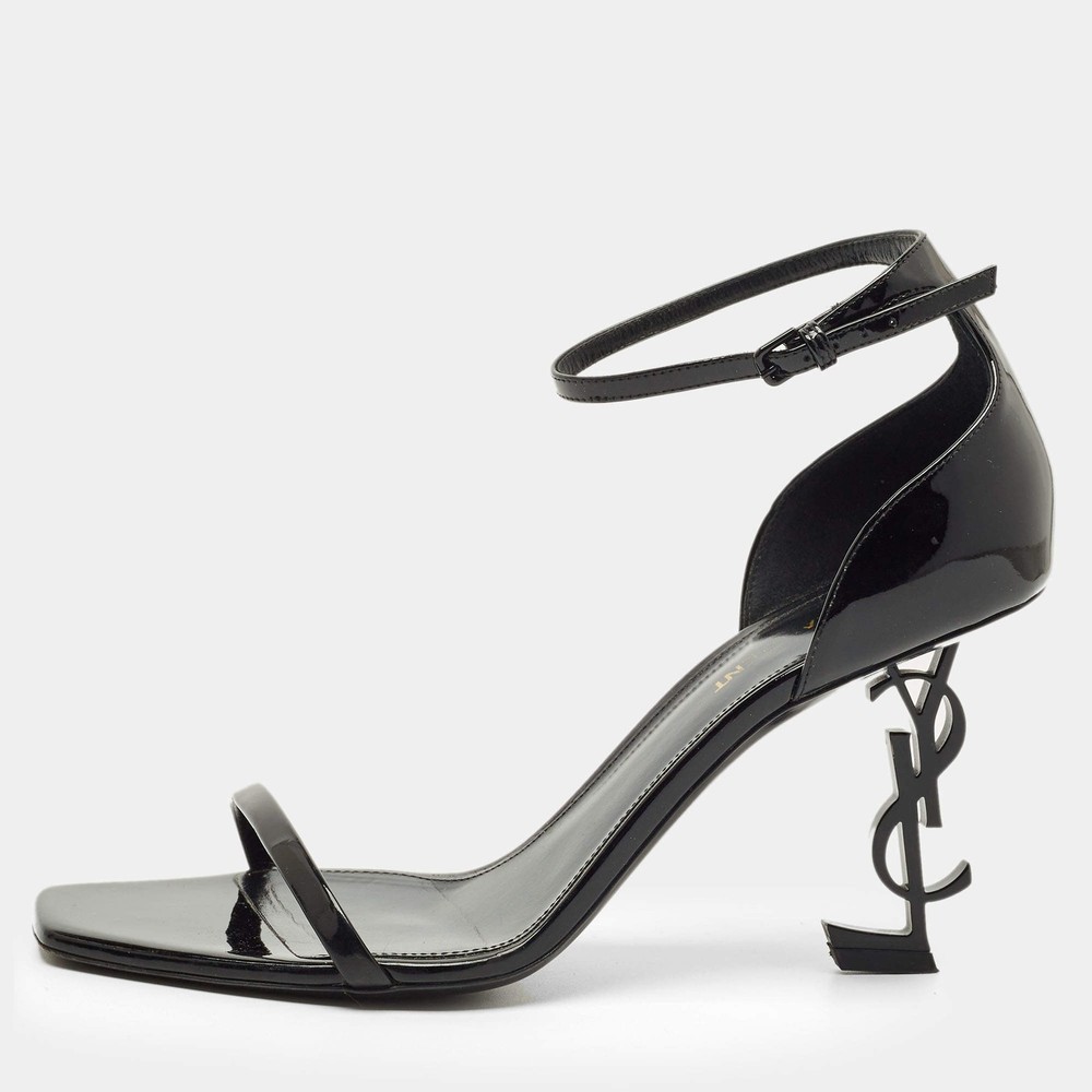 Saint Laurent Black Patent Leather Opyum Sandals Size 39