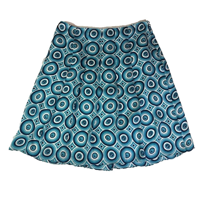 ANN TAYLOR PETITES 100% Silk Chiffon Skirt Sz 14P Blue Geometric Circles Pleated