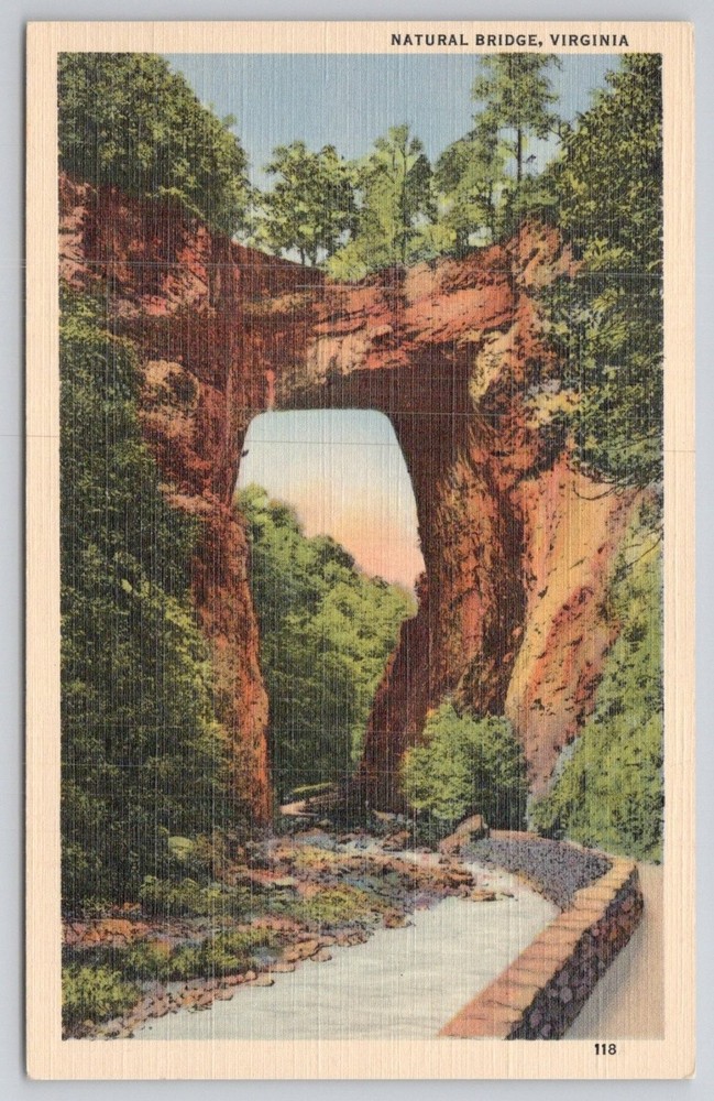 Natural Bridge Virginia Linen Postcard Rockbridge County Blue Ridge Mtns