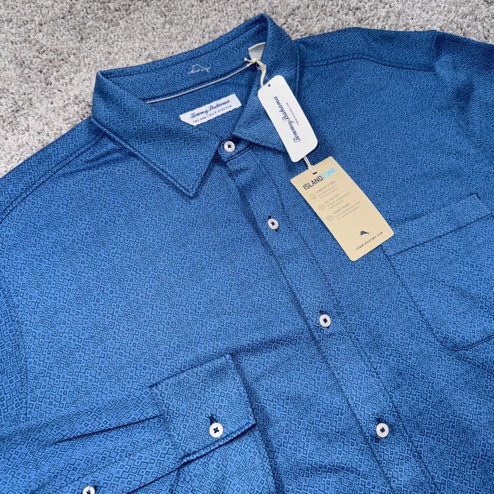 Tommy Bahama Button Down Mens IslandZone San Lucio Stretch Blue 2XLT NEW