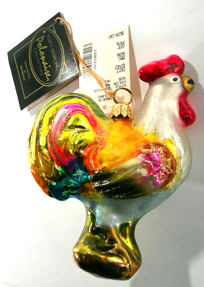 Kurt Adler Polonaise Collection Colorful ROOSTER Glass Ornament Komozja Poland