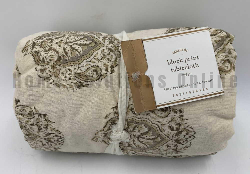 Pottery Barn Block Print Neutral Medallion Tablecloth 70