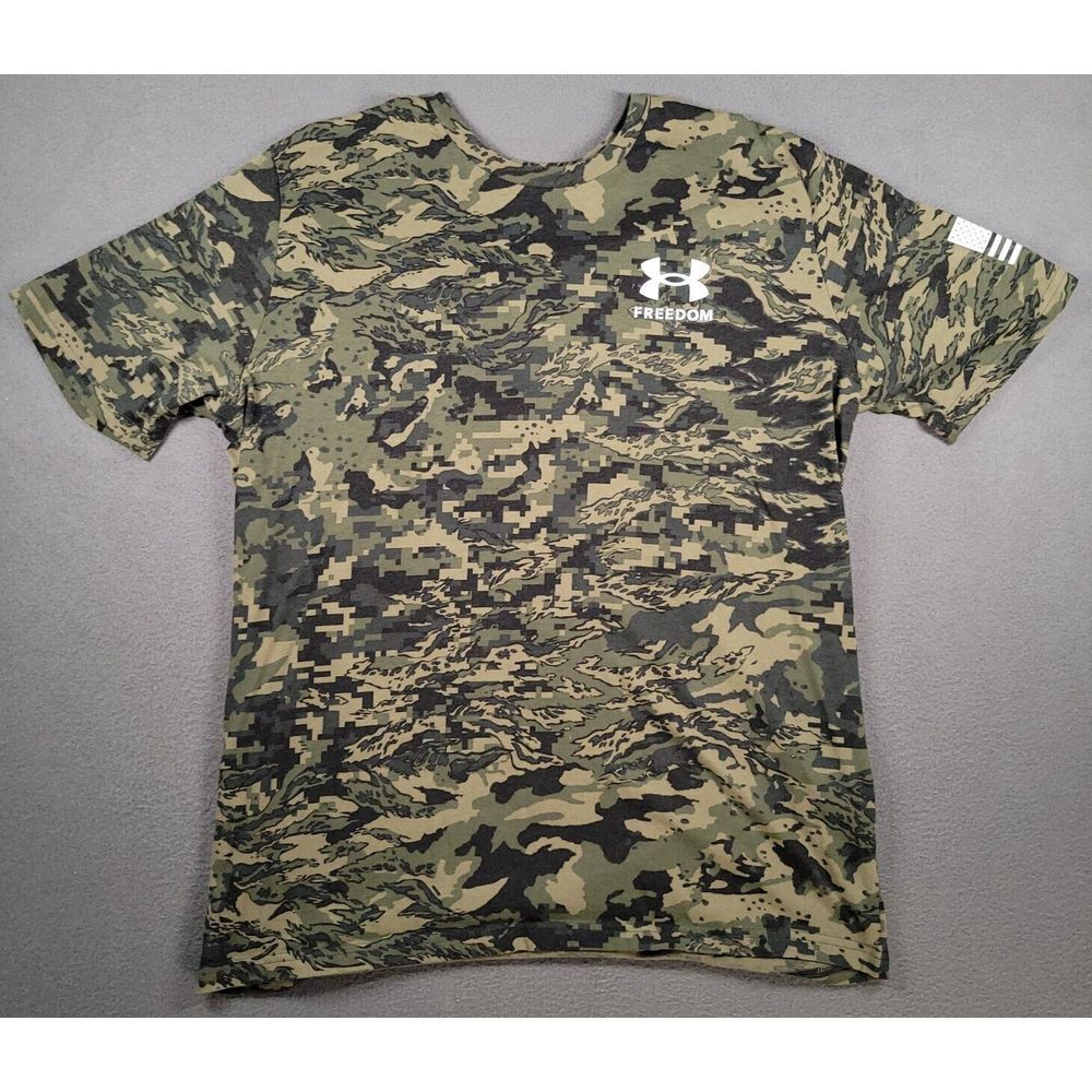 Under Armour Shirt Mens L Military Green Camo American Flag Graphic Print Logo