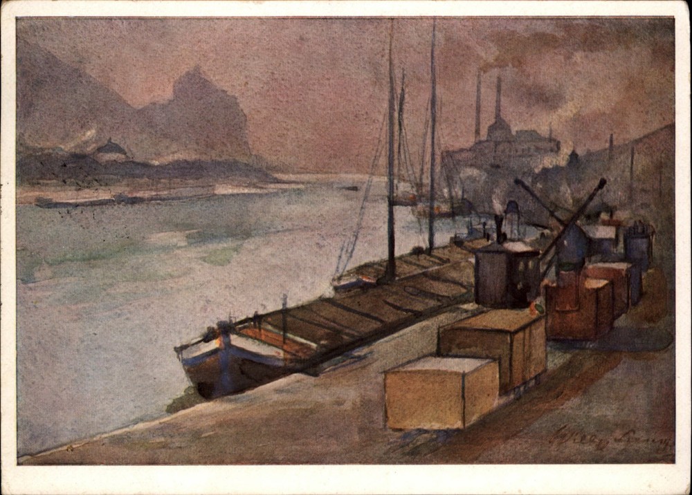 The Elbe River Hamburg Germany vintage art postcard m168
