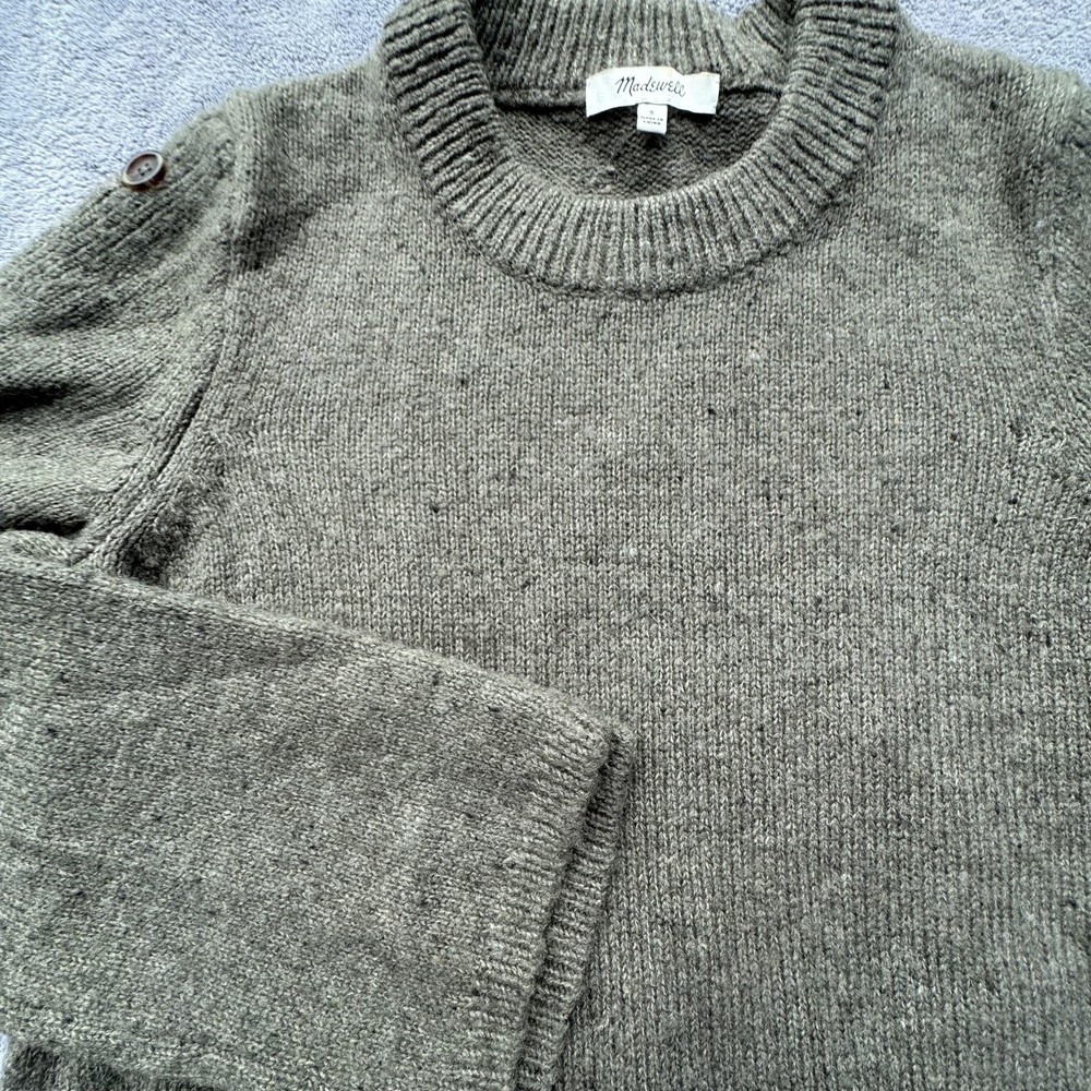 Madewell Sweater Dress Womens Small Green Button Shoulder Wool Blend Long Sleeve