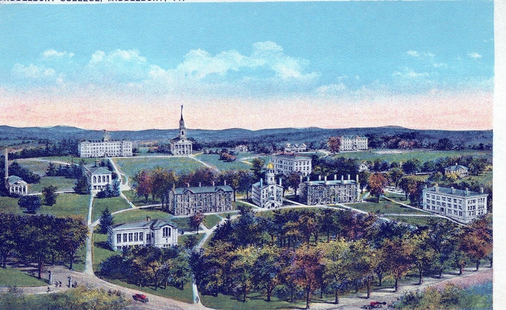 Aerial View, Middlebury College Vt 1920’s Postcard