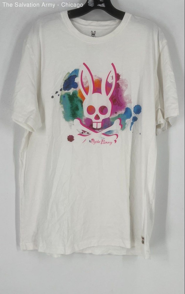 Psycho Bunny Mens White Graphic Print Short Sleeve Pullover T-Shirt Size 8