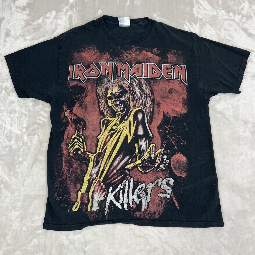 VTG Iron Maiden Shirt Adult Large Black Metal Band Rock Thrashed Grunge Y2K