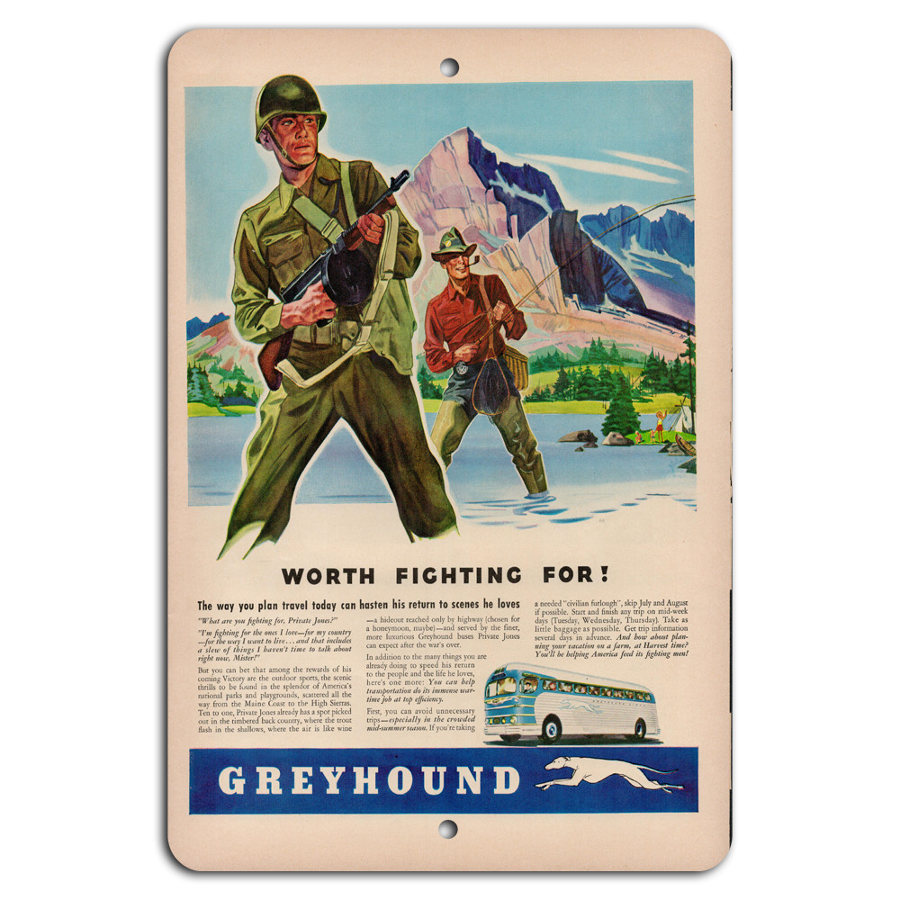 Vintage Greyhound WWII Poster: 'Worth Fighting For!' Travel Nostalgia