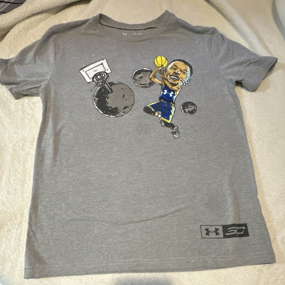 Under Armour Gray Boys YXL Graphic Basketball T-Shirt HeatGear Loose Fit