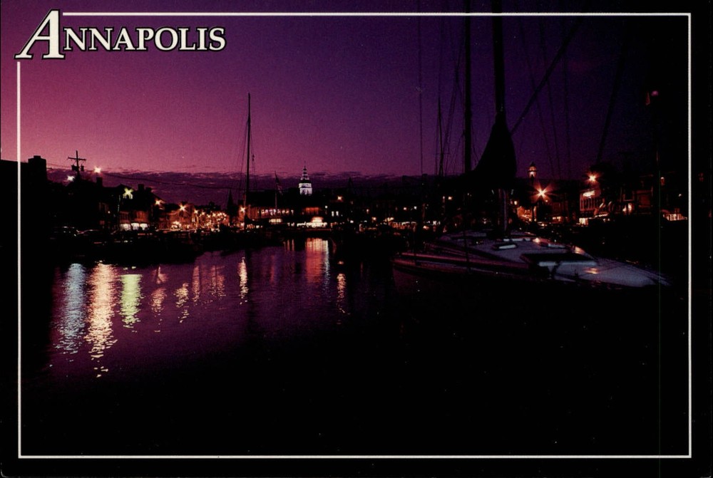 Annapolis Maryland harbor night view ~  vintage postcard