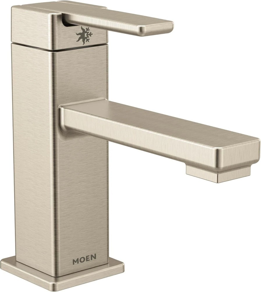 Moen S6710BN 90 Degree Single Hole Modern Bathroom Sink Faucet Brushed Nickel