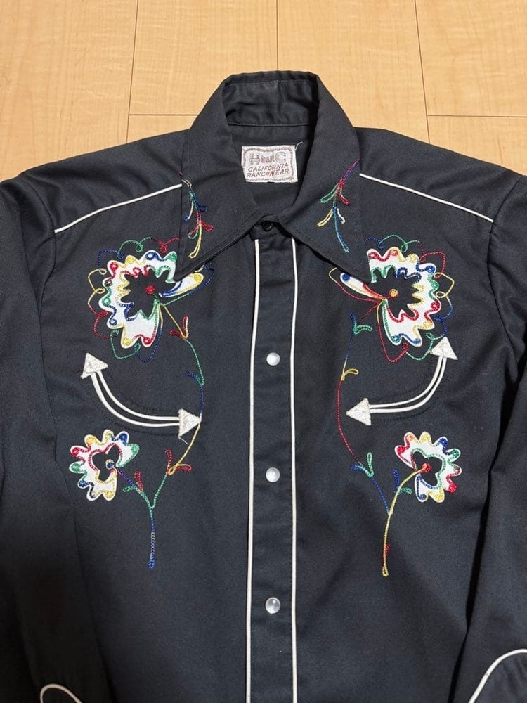 Vintage H Bar C Western Shirt Rayon Gabardine 50s Black L excellent condition
