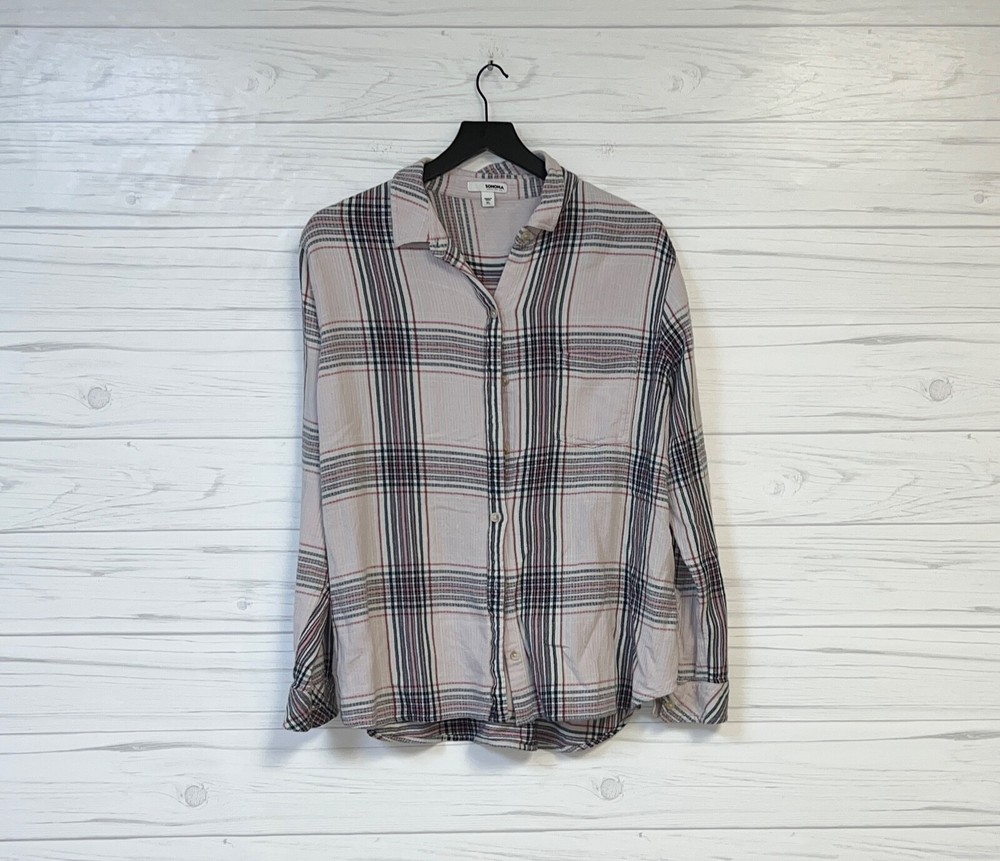 Sonoma plaid shirt womens size extra large button down long sleeve gray