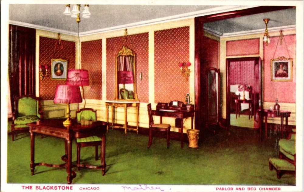 W-Border PARLOR AT THE BLACKSTONE HOTEL Chicago Illinois IL m/14 BB9611