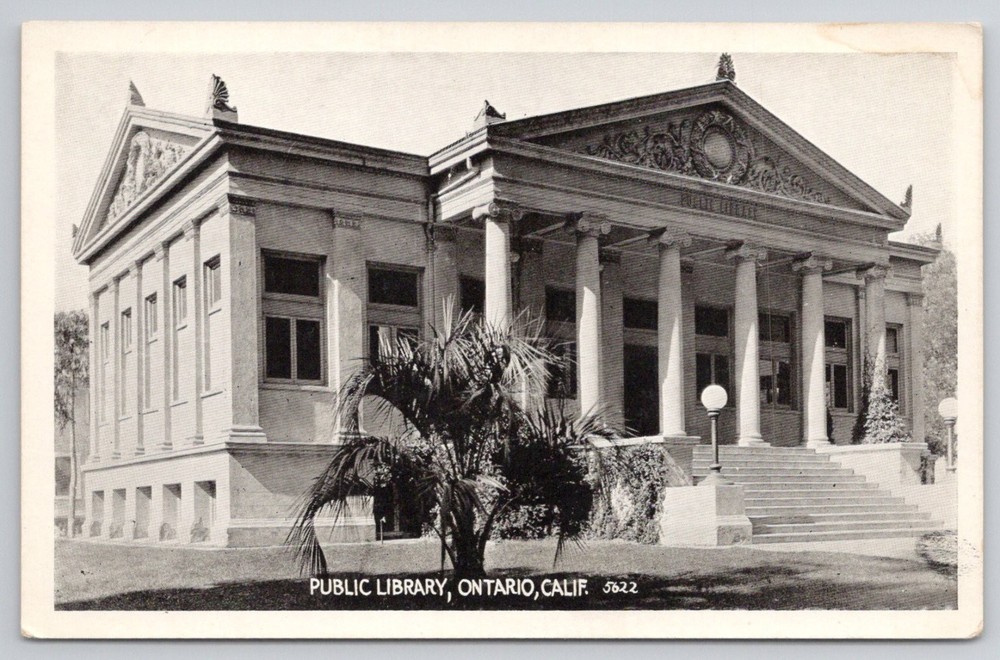 Ontario CA Public Library Postcard c1920s Pacific Novelty Co. California