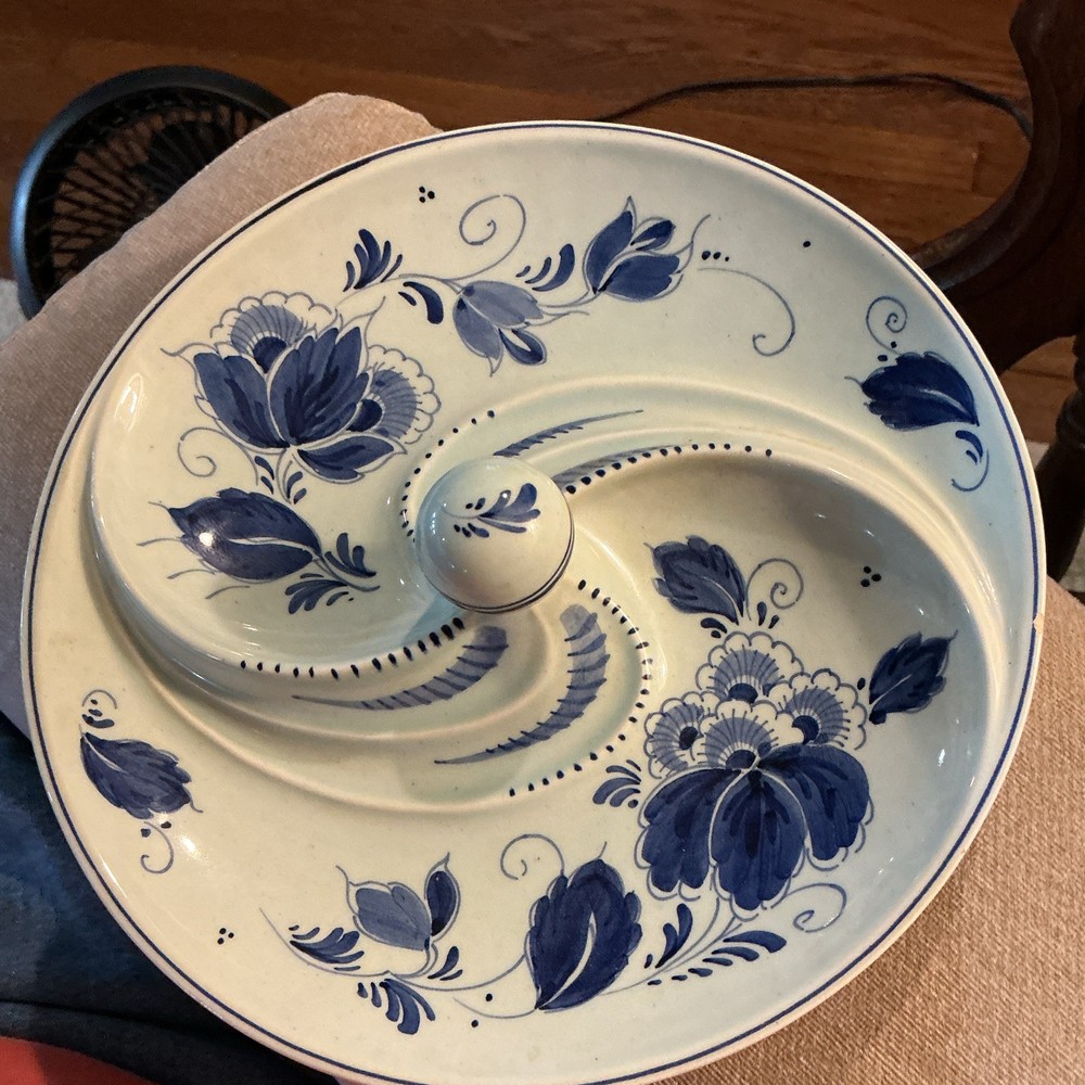 Delfts Blue & White Floral Ceramic Plate, Made in Holland, Round 8 in