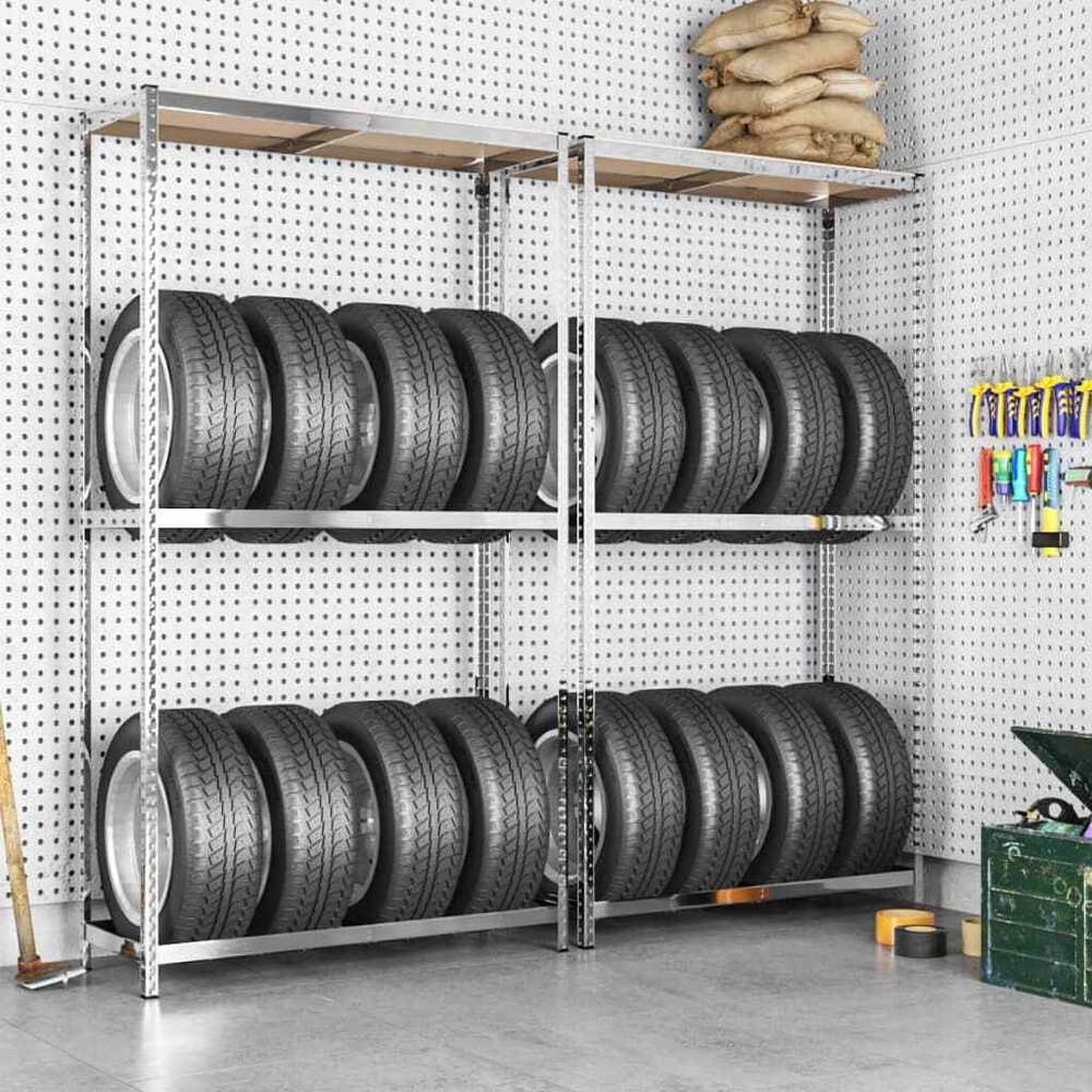 NNEVL 2-Layer Silver Steel Tire Rack 110x40x180cm 2-Pack