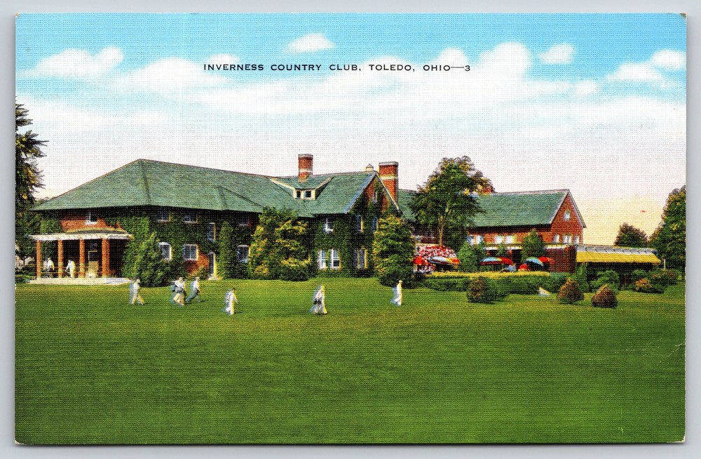 Toledo Ohio~Golfers @ Inverness Country Club~EC Kropp Vintage Linen Postcard
