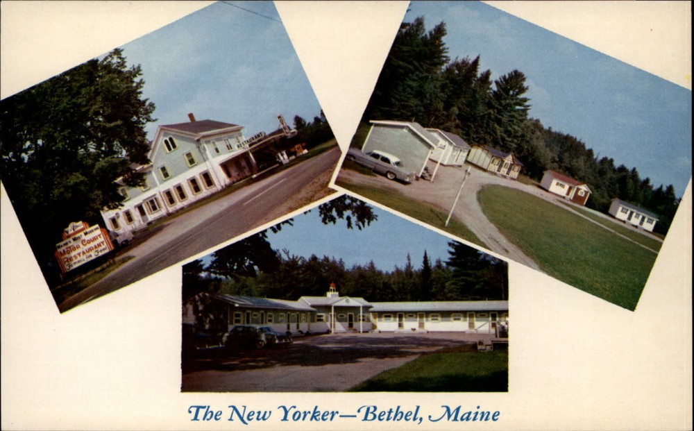 New Yorker Motel Restaurant Bethel Maine cars ~ 1959 vintage postcard