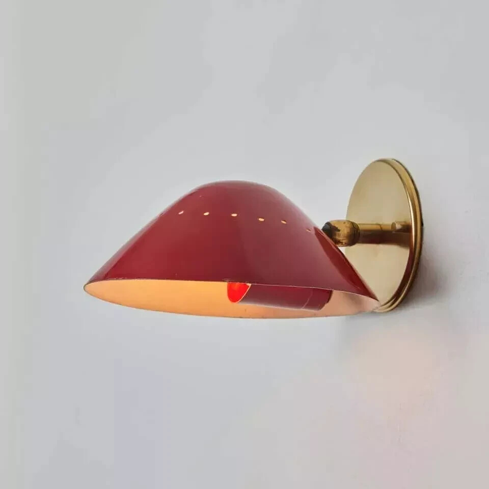 Vintage Red Brass Bowl Sconce - Mid-Century Modern Wall Light Stilnovo Sputnik