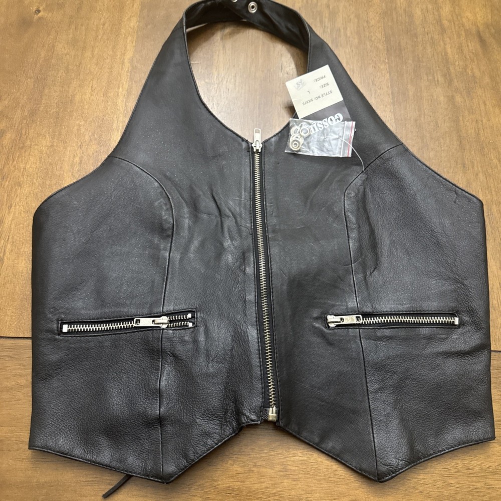 Women's Lightweight Leather Motorcycle Vest Gossip Riding Shirt Zip Front Size L