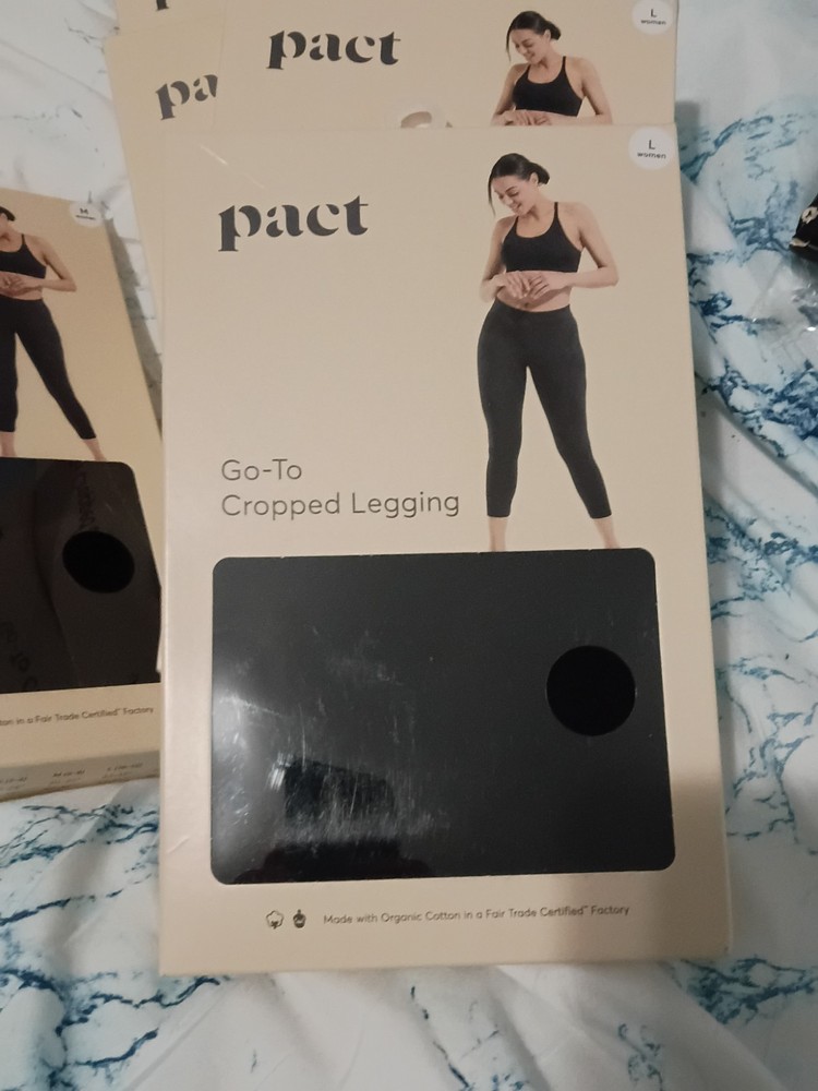 Pact Go-To Cropped Leggings Black Organic Cotton Mid-Rise Yoga Pants NIB Large