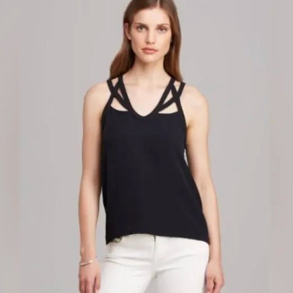 Diane Von Furstenberg Women 100% SILK Top Jessie Blouse Cut Out Strap Sleeveless