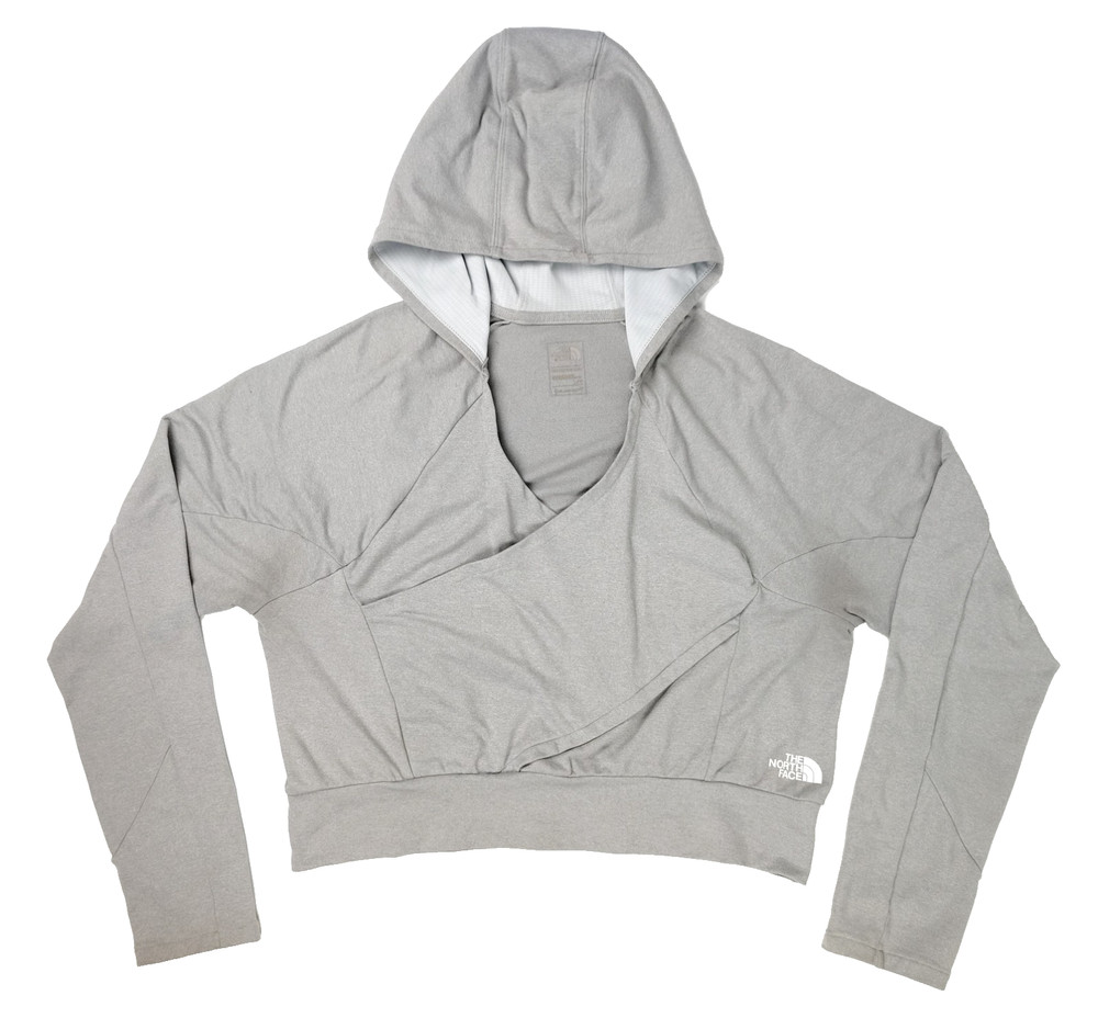 The North Face Motivation Wrap Crop Hoodie Women's L Grey Sweatshirt Flash Dry