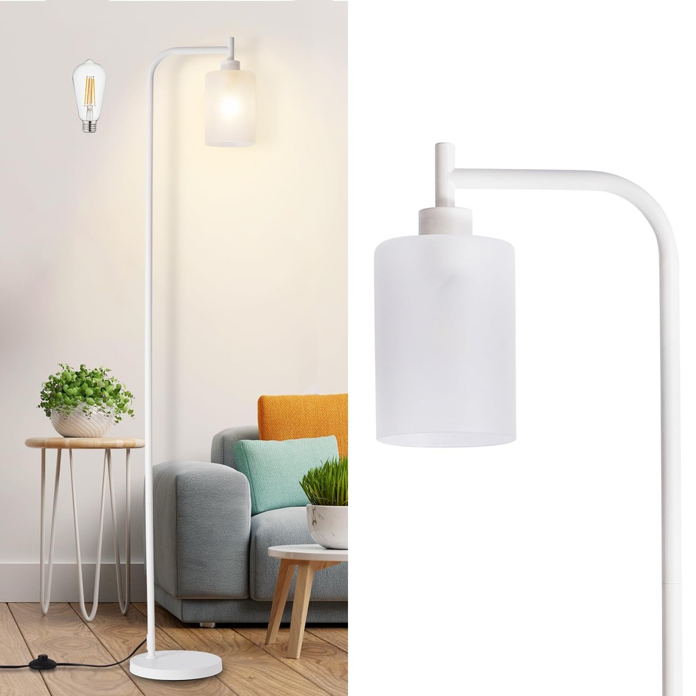 DLLT Floor Lamp Tall for Room: White Standing Lamp with Frosted Glass Lampsha...