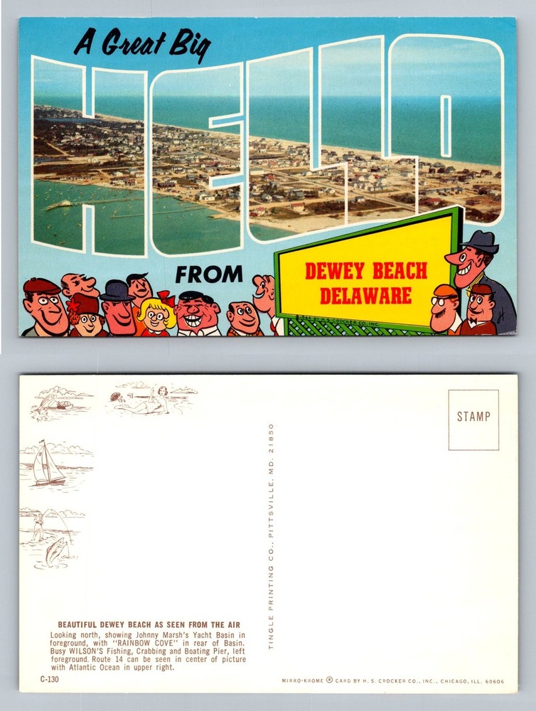 Dewey Beach, DE-Delaware, Aerial View Beach Oceanfront Vintage Postcard