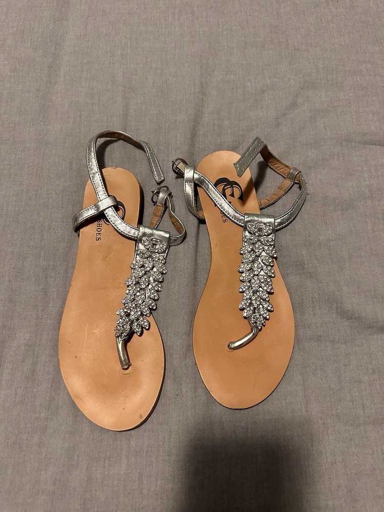 GC Shoes Women's Jeweled T Strap Flat Sandals, Dressy Summer Ankle Buckle Flats