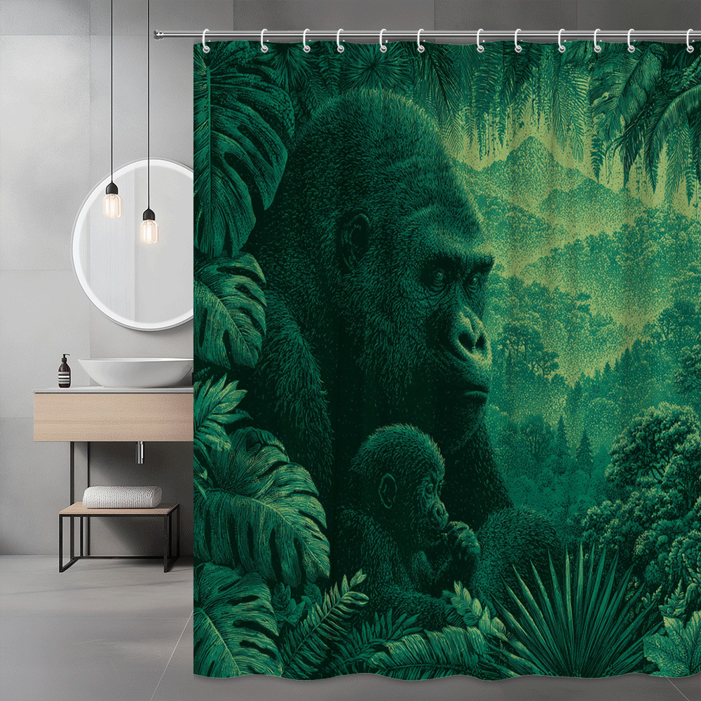 Green Gorilla Jungle Shower Curtain Tropical Forest Print
