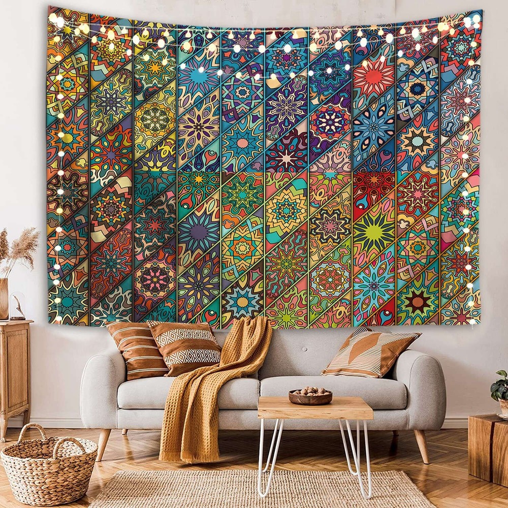 Abstract Mandala Tapestry Large Geometric Wall Hanging Decor Aesthetic Gift 51x60-image