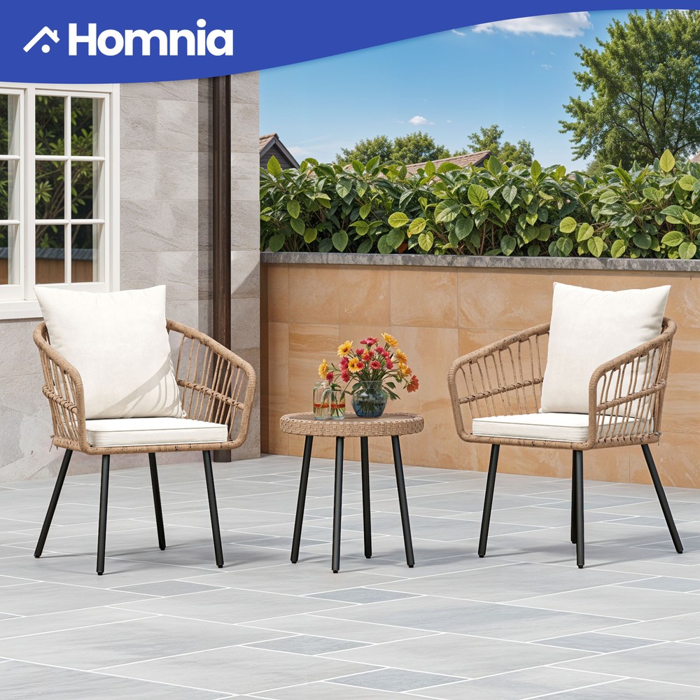 3-Piece Rattan Patio Set with Chairs & Table for Indoor Outdoor Use