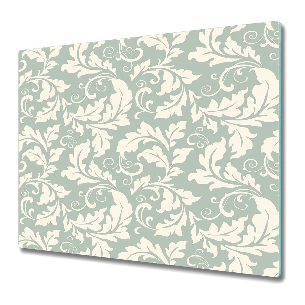 Glass Chopping Cutting Board Worktop Saver Floral green and white 60x52